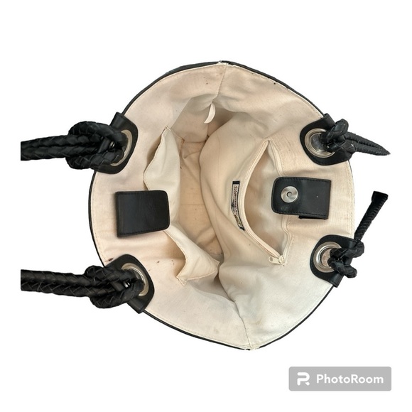 Caribbean Joe Woven Tote & Satchel Bag Black & Beige Bag. #C - Picture 3 of 4